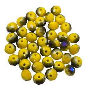 Czech Yellow & Grey AB Aurora Borealis Faceted Glass Rondelle Beads 40pc Jewelry